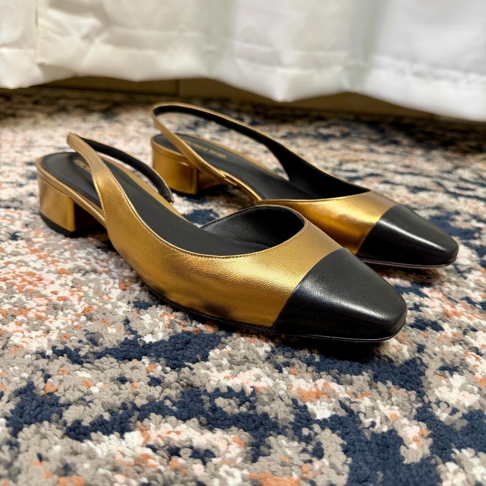 Nwt Veronica Beard ‘Cecile’ Slingbacks In “Black & Dark Gold Leather” Size 9